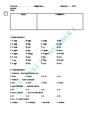 Đề kiểm tra 15p Tiếng anh lớp 7 - Năm học 2016-2017